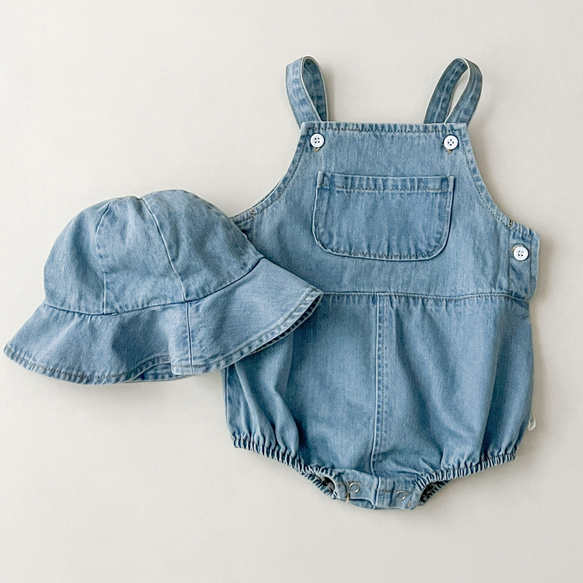 

Baby Stylish Denim Triangle Bodysuit + Hat 2pcs Set - Infant Girls Cute Summer Clothing Outfit
