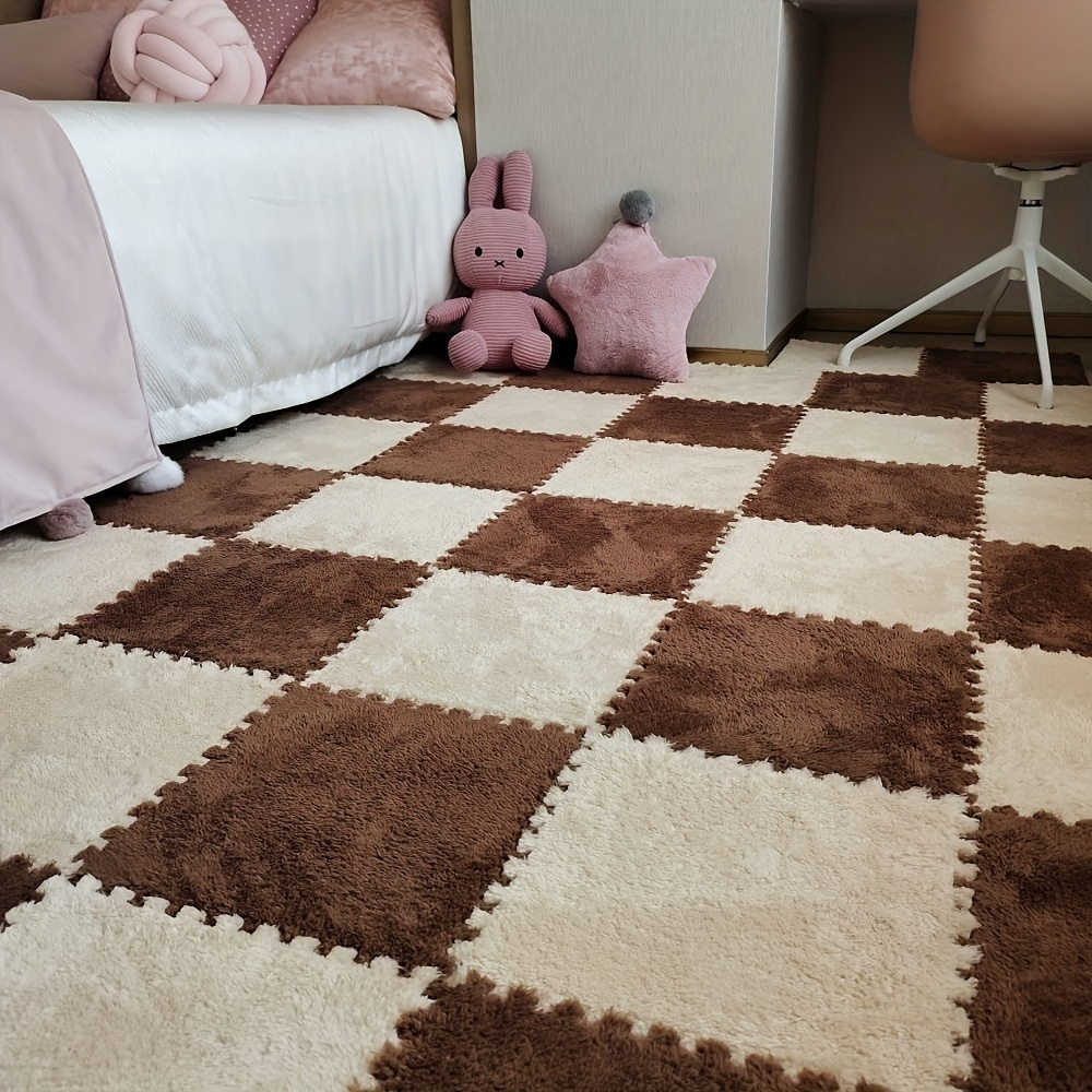 50pcs Interlocking Floor Tiles, Interlocking Carpet Soft EVA Foam Mats,  Plush Interlocking Foam Carpet Tiles, Puzzle Play Mat with Border