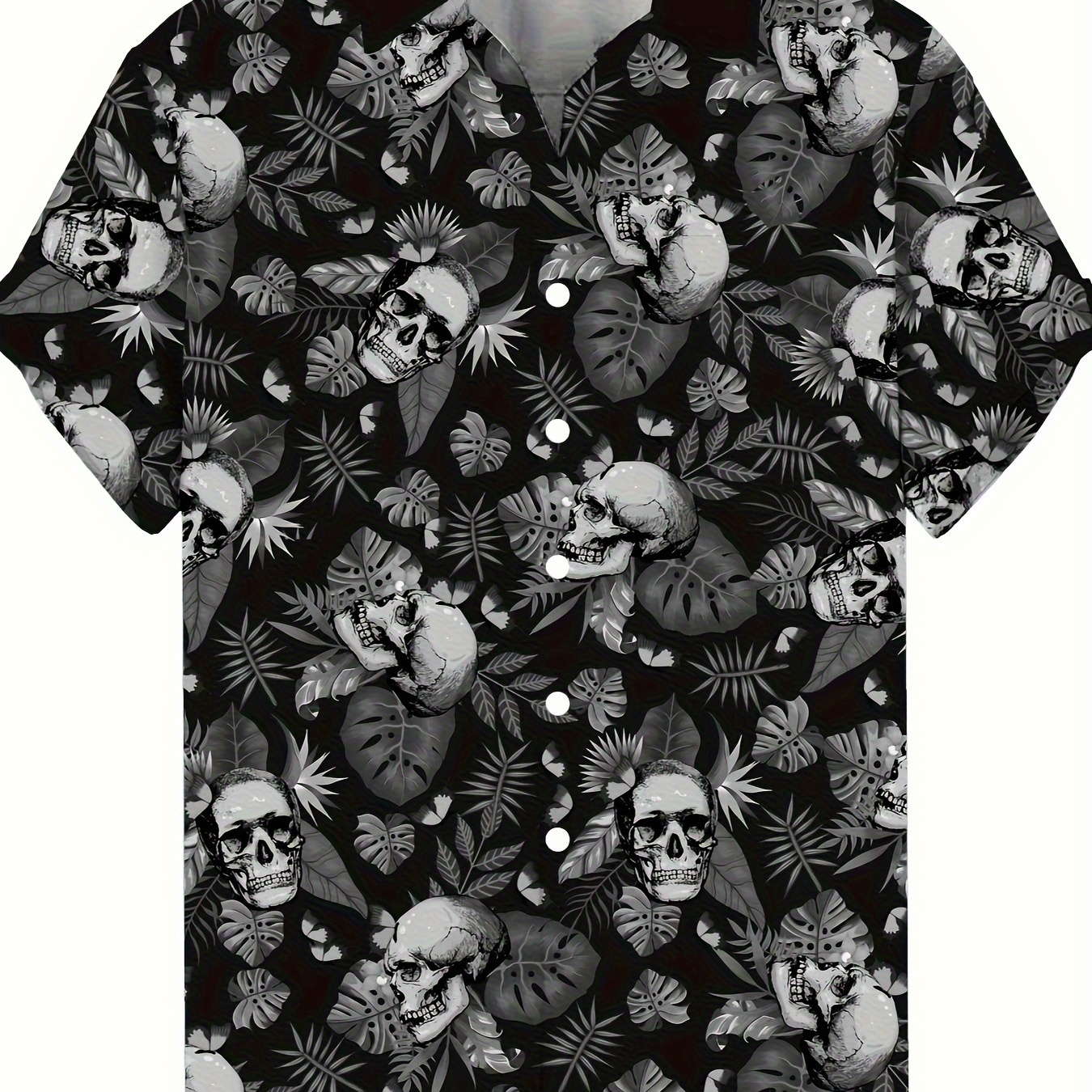 

3d Skull Pattern Men's Street Style Short Sleeve Button Down Lapel Shirt For Summer Resort Vacation