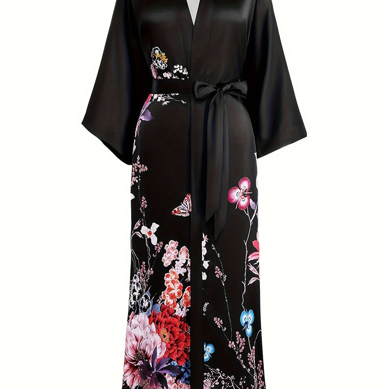 

Long Kimono Robe Satin Sleepwear Gradient Watercolor Silky Kimono Nightgown Bathrobe Kimono Blouse Cardigan