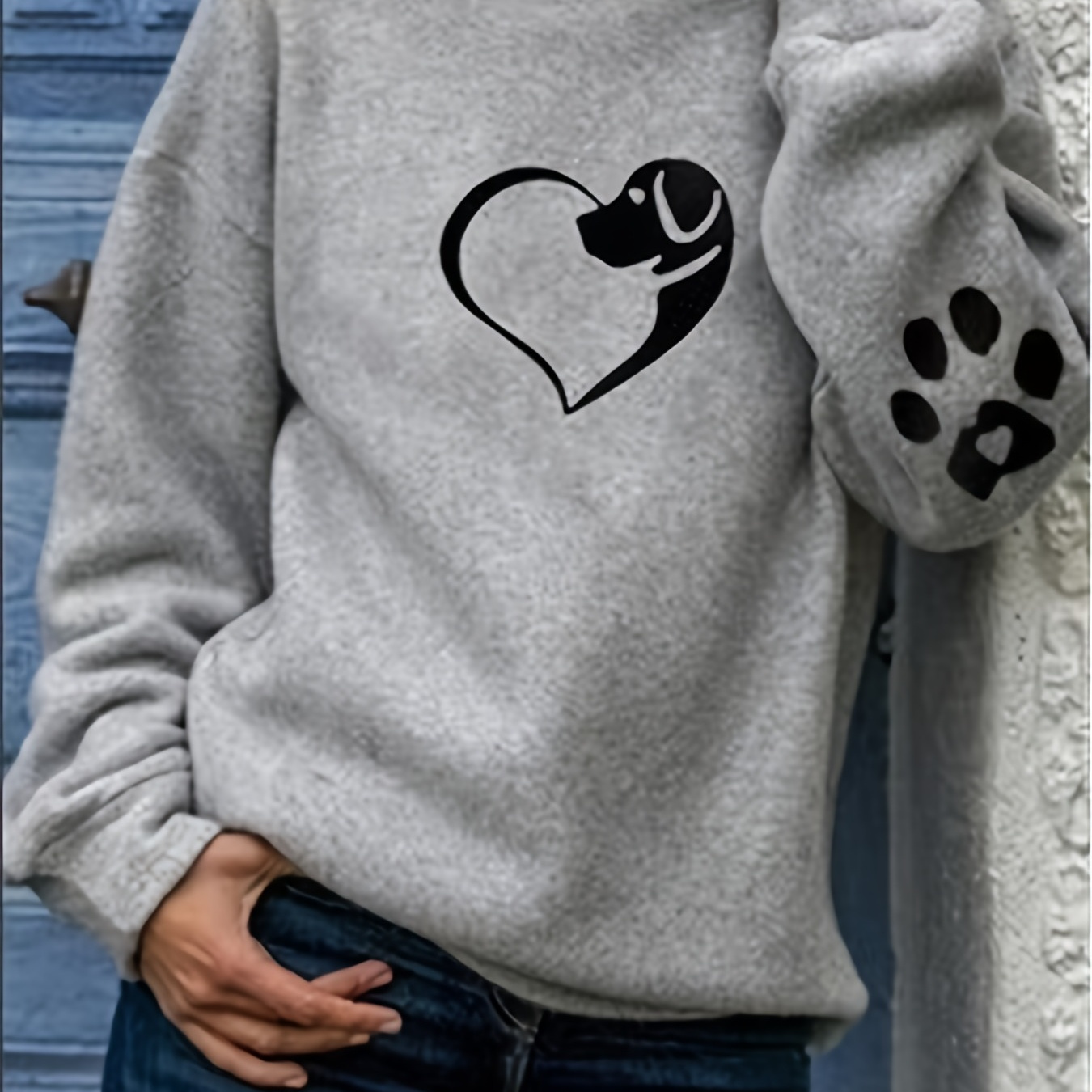 

Dog & Heart & Paw Print Hoodie, Casual Long Sleeve Hoodie Sweatshirt, Women's Clothing