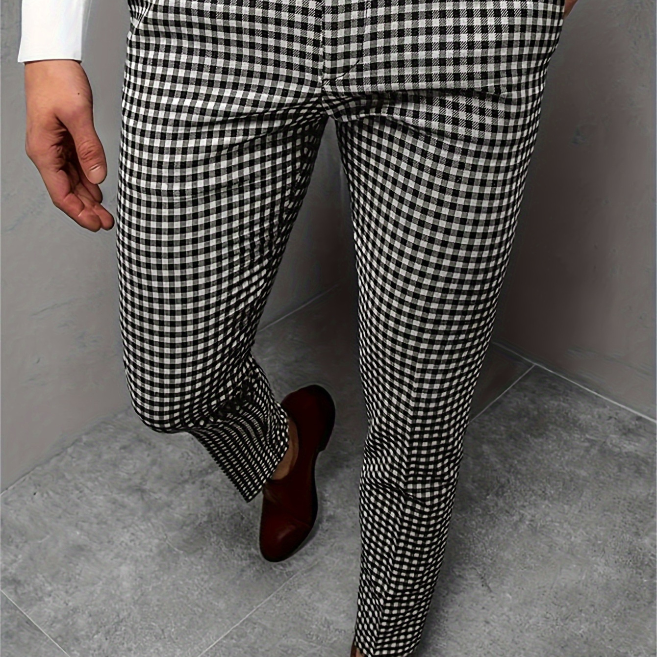 

Light Business Style Men's Plaid Trousers, Regular Fit Slightly Stretch Casual Trousers For Office Daily Wear