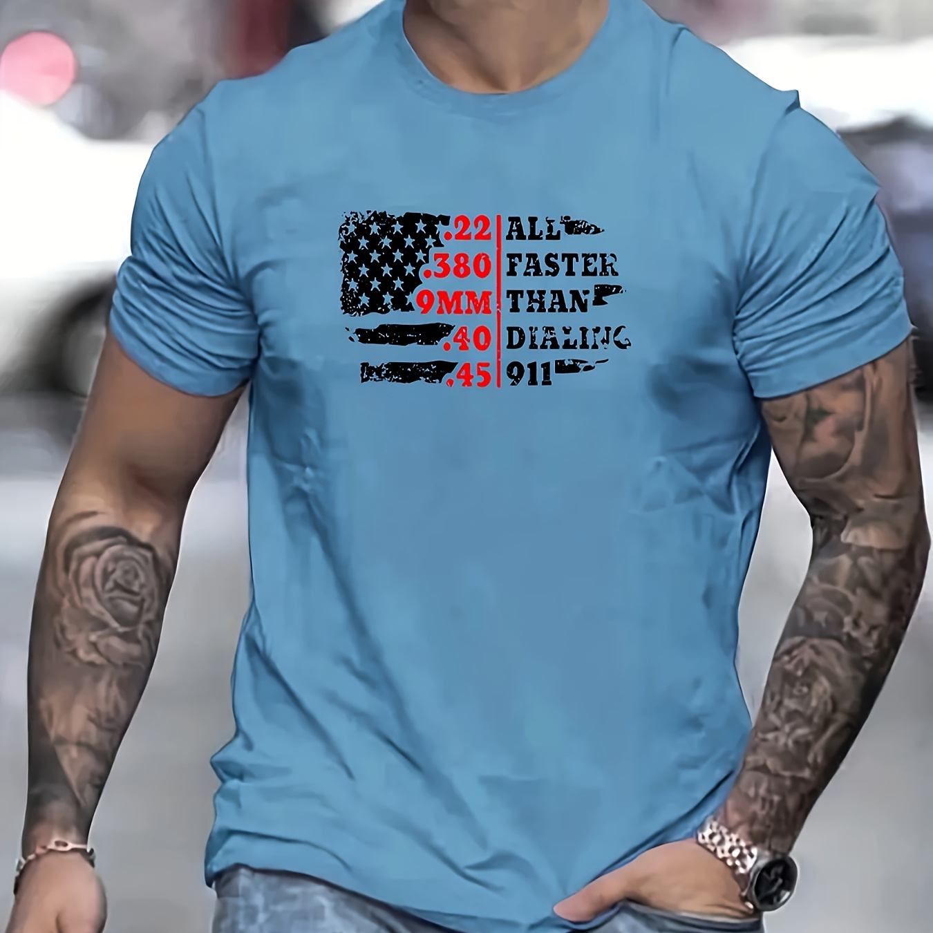 

All Faster Than Dialing 911 Print T Shirt, Tees For Men, Casual Short Sleeve T-shirt For Summer