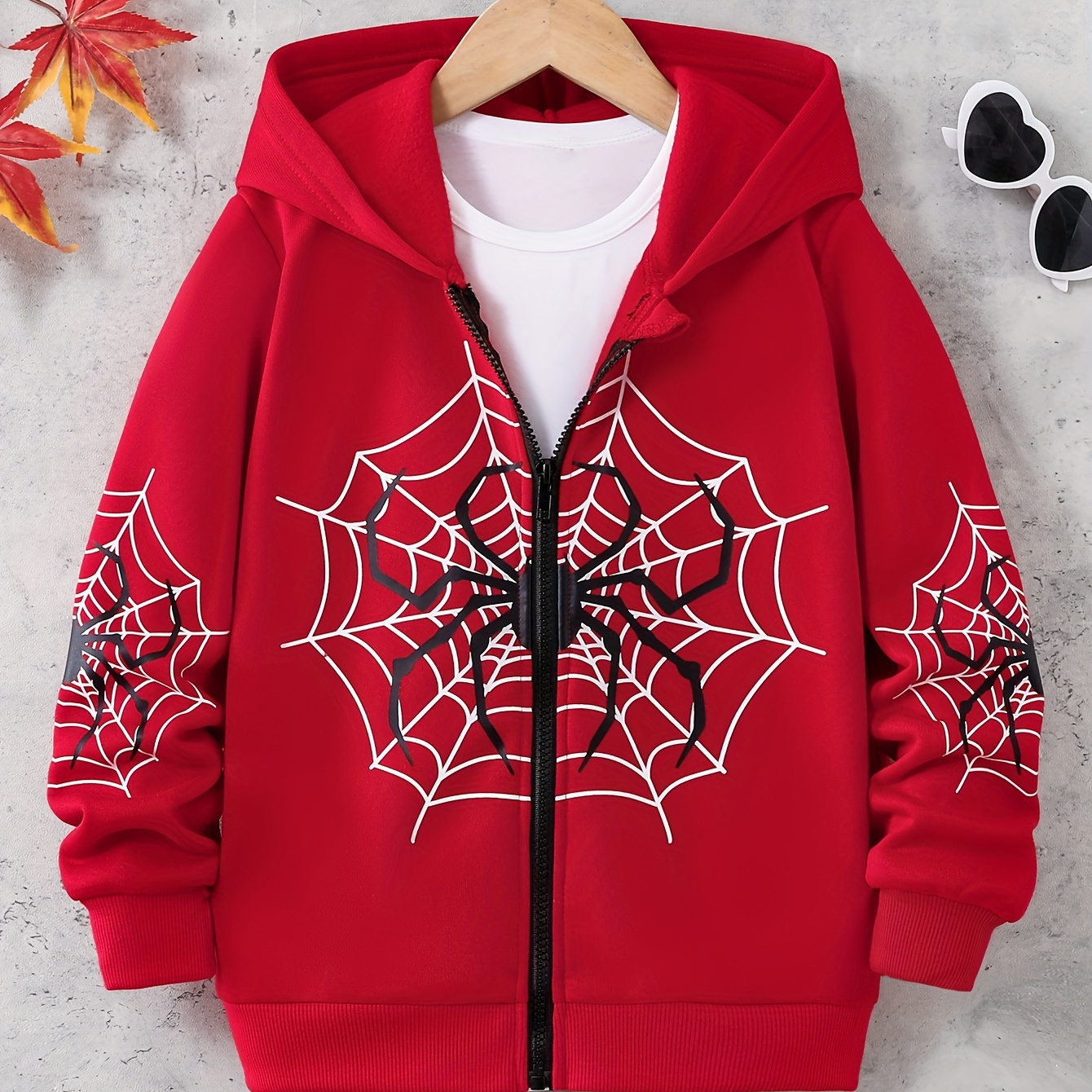 

Cool Spider Web Boys Zip Up Hooded Sweatshirt Casual Long Sleeve Hoodie, Gym Sports Hooded Jacket