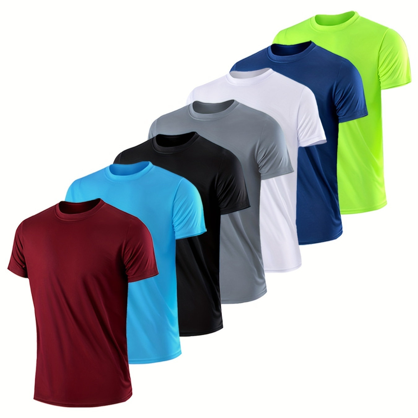 

7pcs Men's Crew Neck Fashionable Short Sleeve Sports T-shirt, Comfortable And Versatile, For Summer And Spring, Athletic Style, Comfort Fit T-shirt, As Gifts