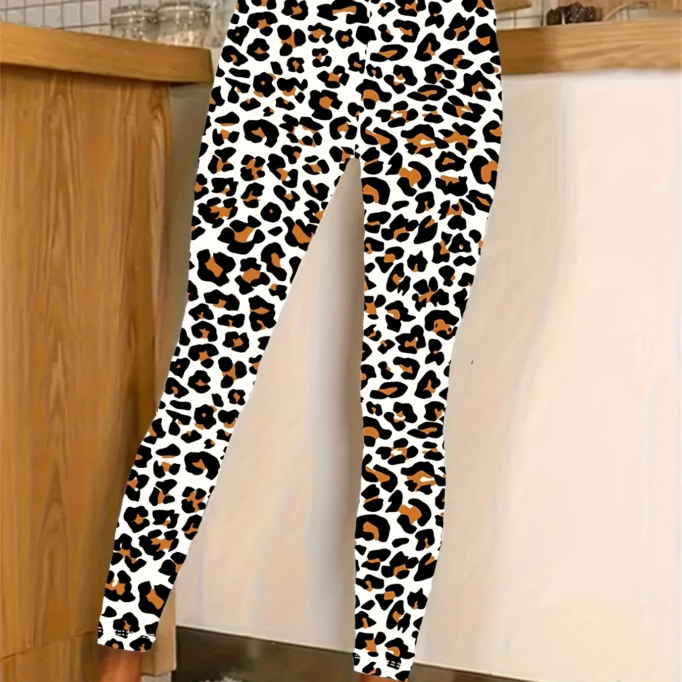 

Plus Size Leopard Print Skinny Leggings, Casual Stretchy Leggings, Women's Plus Size Clothing