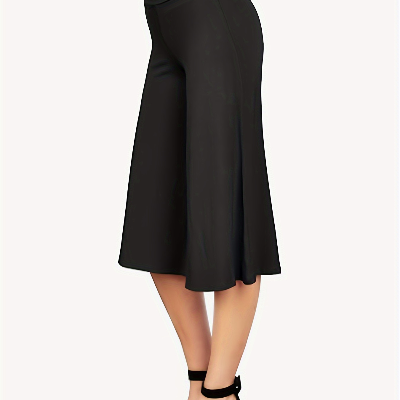 

Plus Size Solid Wide Leg Capri Pants, Casual High Waist Pants, Women's Plus Size Clothing