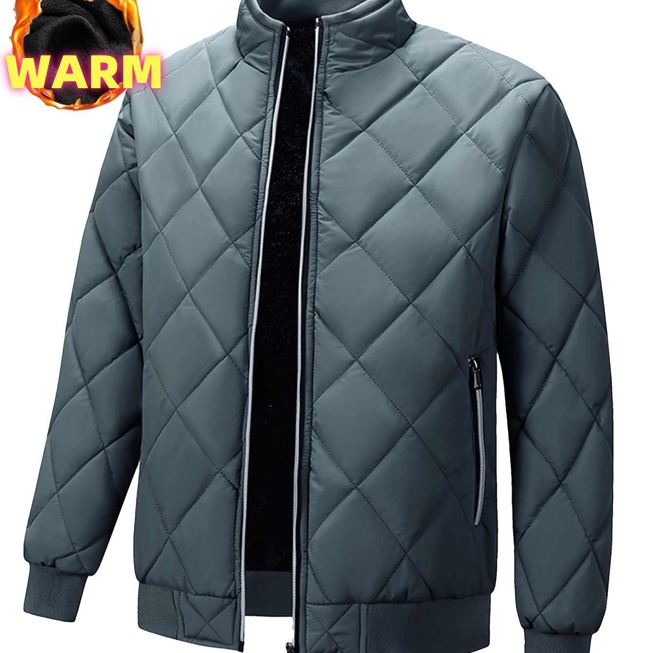 

Men's Casual Warm Padded Jacket, Chic Stand Collar Zip Up Coat For