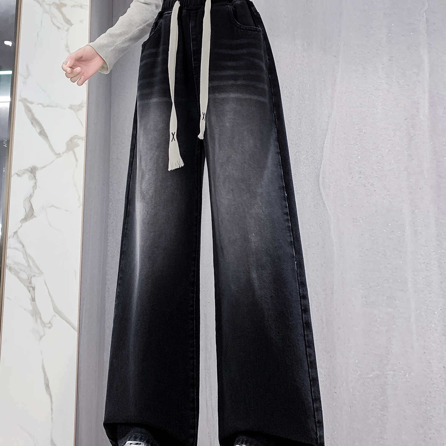 

Women's Drawstring Straight Pants , Waist Leg For Women, All- Non-stretch, Women's & Clothing