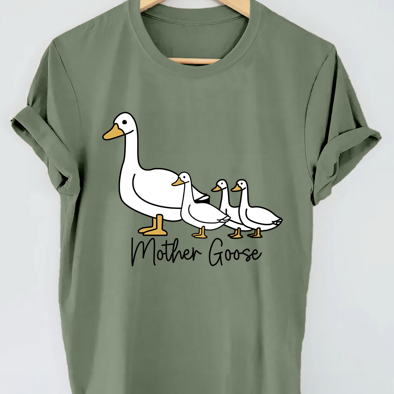 

Mother's Day Goose Print T-shirt, Short Sleeve Crew Neck Casual Top For Summer & Spring, Women's Clothing