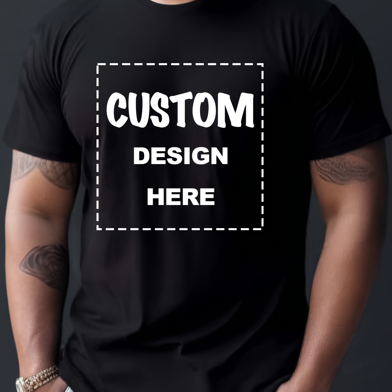 

Custom Design Here Graphic Print Men's Creative Top, Casual Short Sleeve Crew Neck T-shirt, Men's Clothing For Summer Outdoor