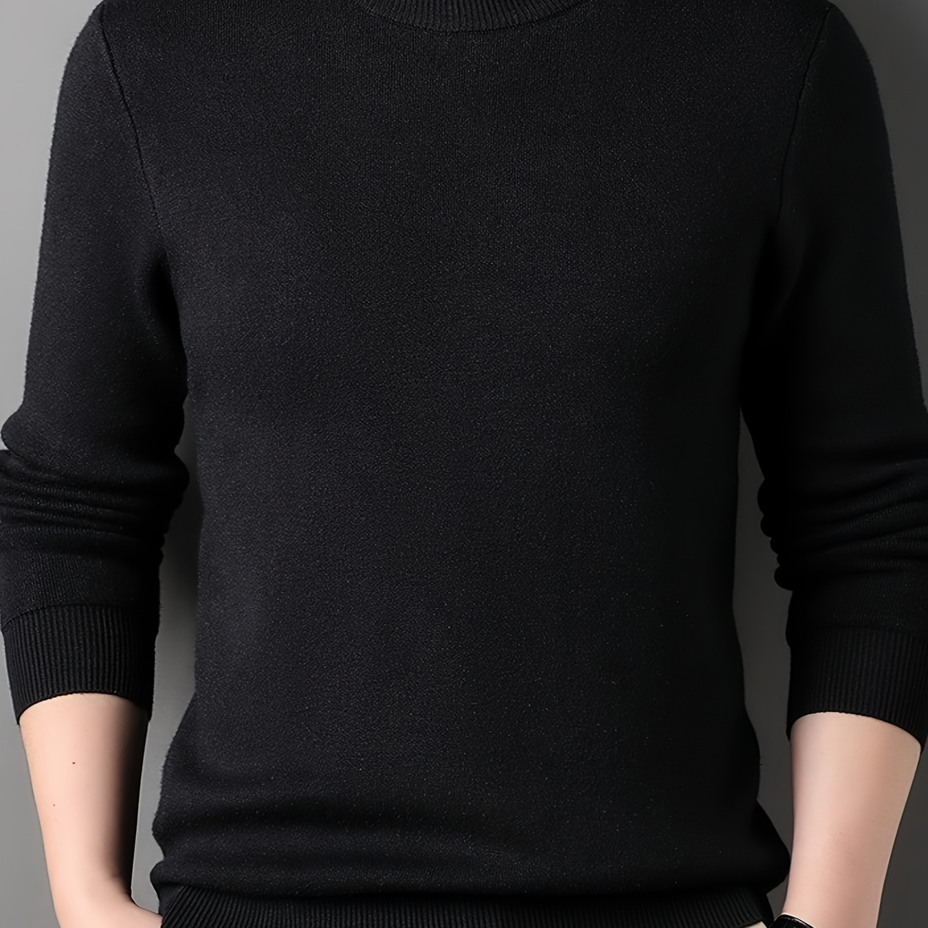 

Men's 100% Cashmere Solid Knitted Pullover, Casual Long Sleeve High Stretch Slim-fit Crew Neck Sweater For Fall Winter