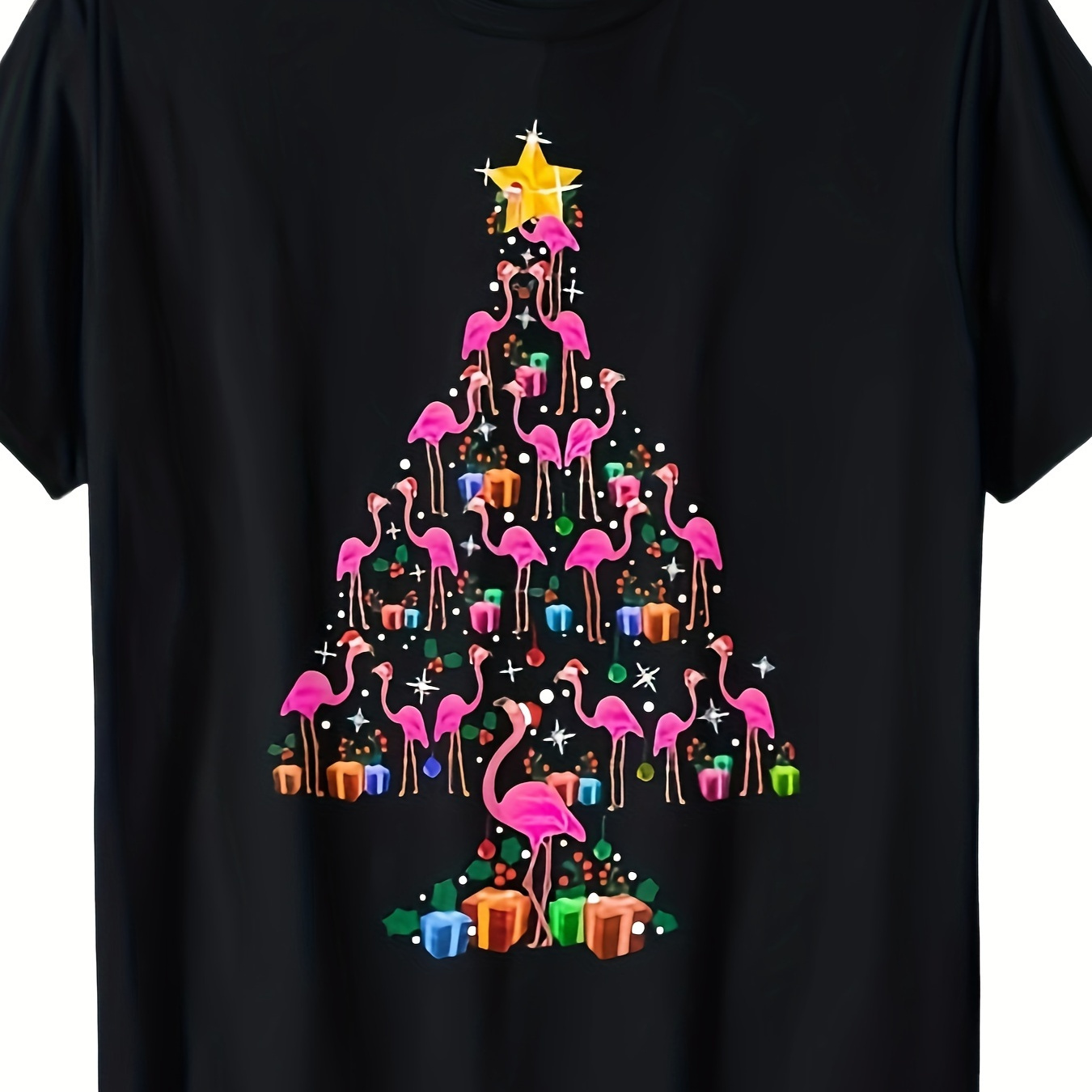 

Christmas Tree Cute Flamingos Holiday Decor T-shirt220g