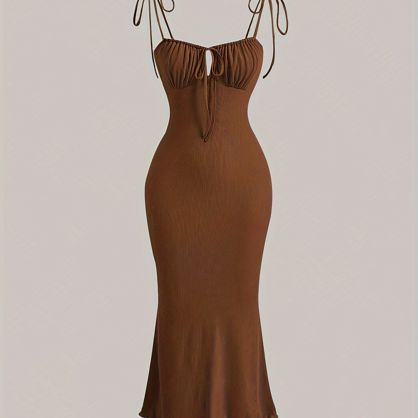 

Solid Tie Front Lettuce Trim Cami Dress, Elegant Sleeveless Bodycon Dress For Spring & Summer, Women's Clothing