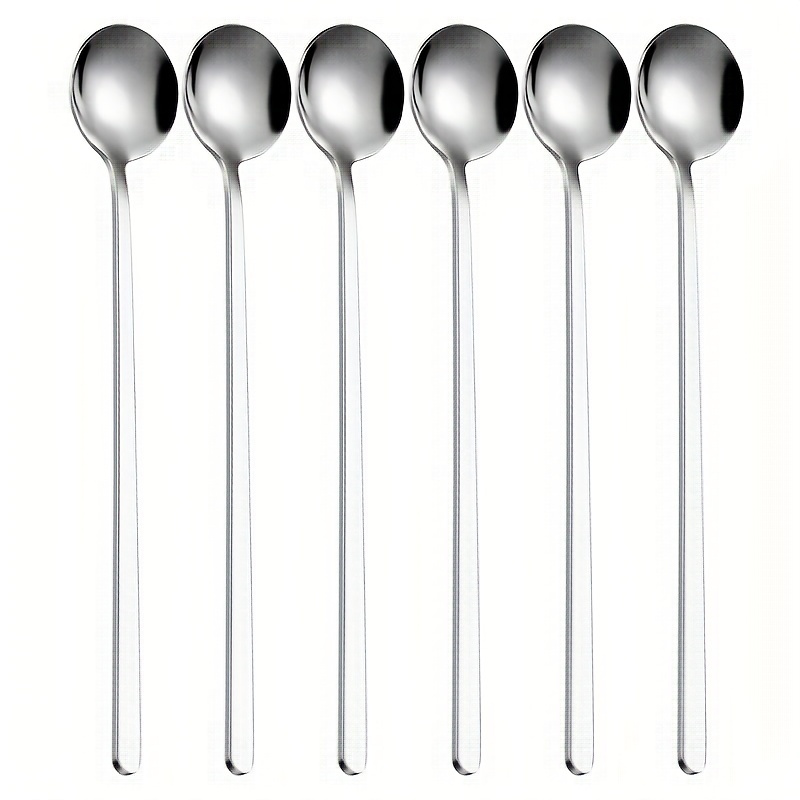 6pcs Stainless Steel Coffee Spoons - Long Handle Tea Spoon, Ice Tea Spoon, Espresso Spoon - Kitchen Accessories for Effortless Brewing and Serving