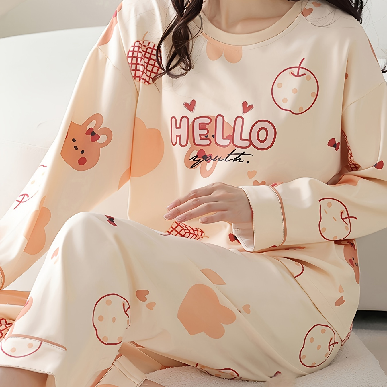 

Women's & Rabbit Long Sleeve Set, Polyester , And Long Pants Loungewear Set