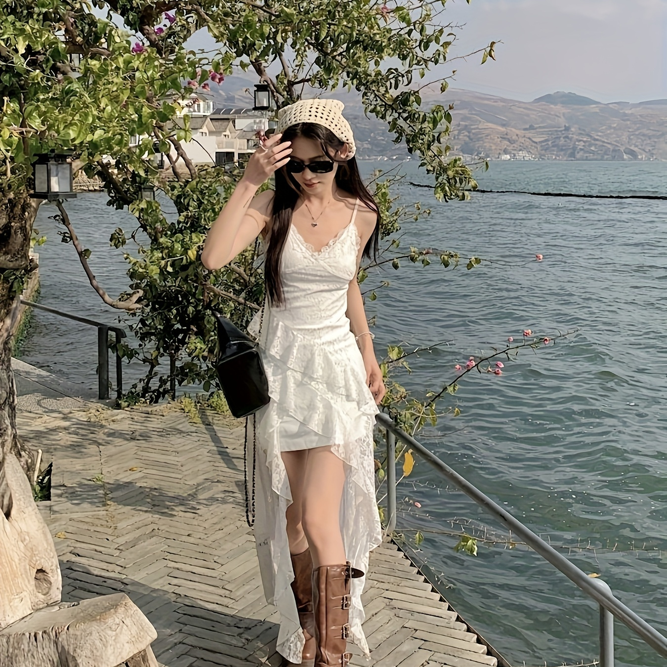 summer chic one shoulder lace cami dress women fit a - Temu