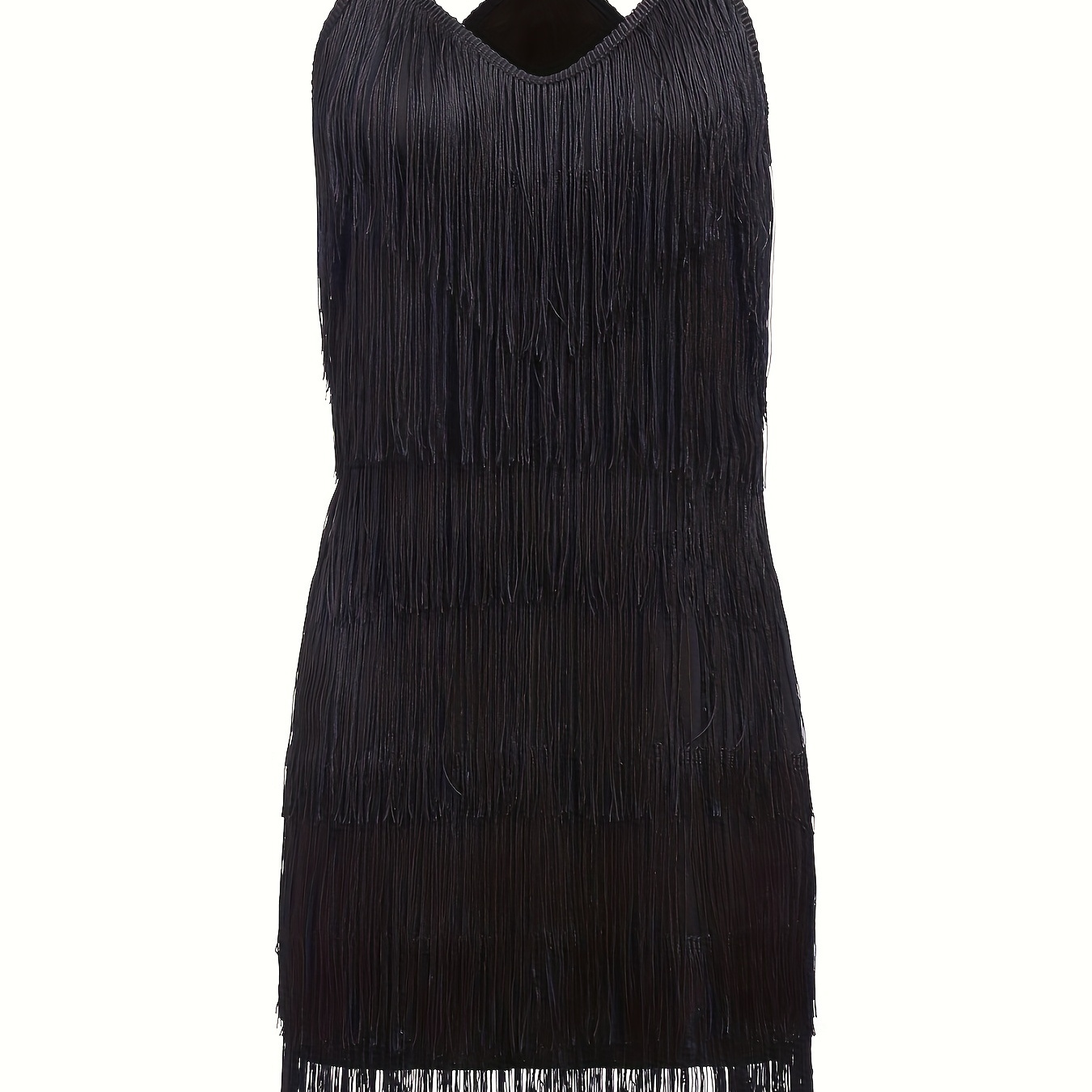 

1920s Back Bow V Neck Cami Dress, Vintage Fringe Hem Sleeveless Bodycon Dress For Party, Women's Clothing