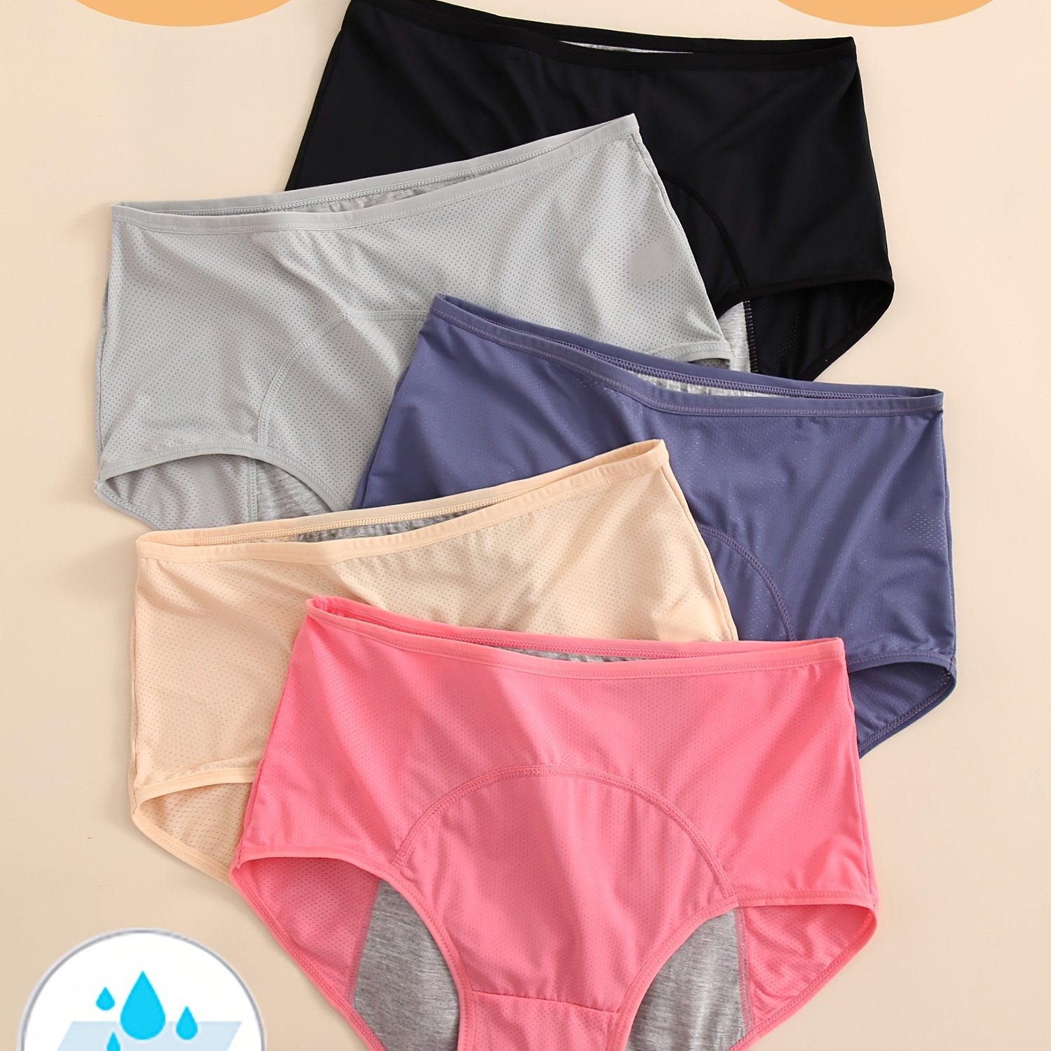 

5pcs Women's Plus Elegant Panties, Plus Size Solid High Waist Tummy Control Leakproof Menstrual Period Briefs