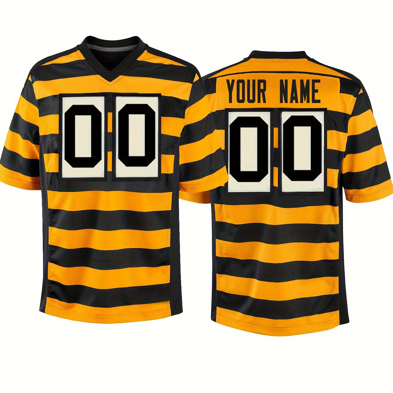 

Customized Name And Number Embroidery, Men's Color Block V-neck Football Jersey, Daily Outdoor Leisure Sports Shirt