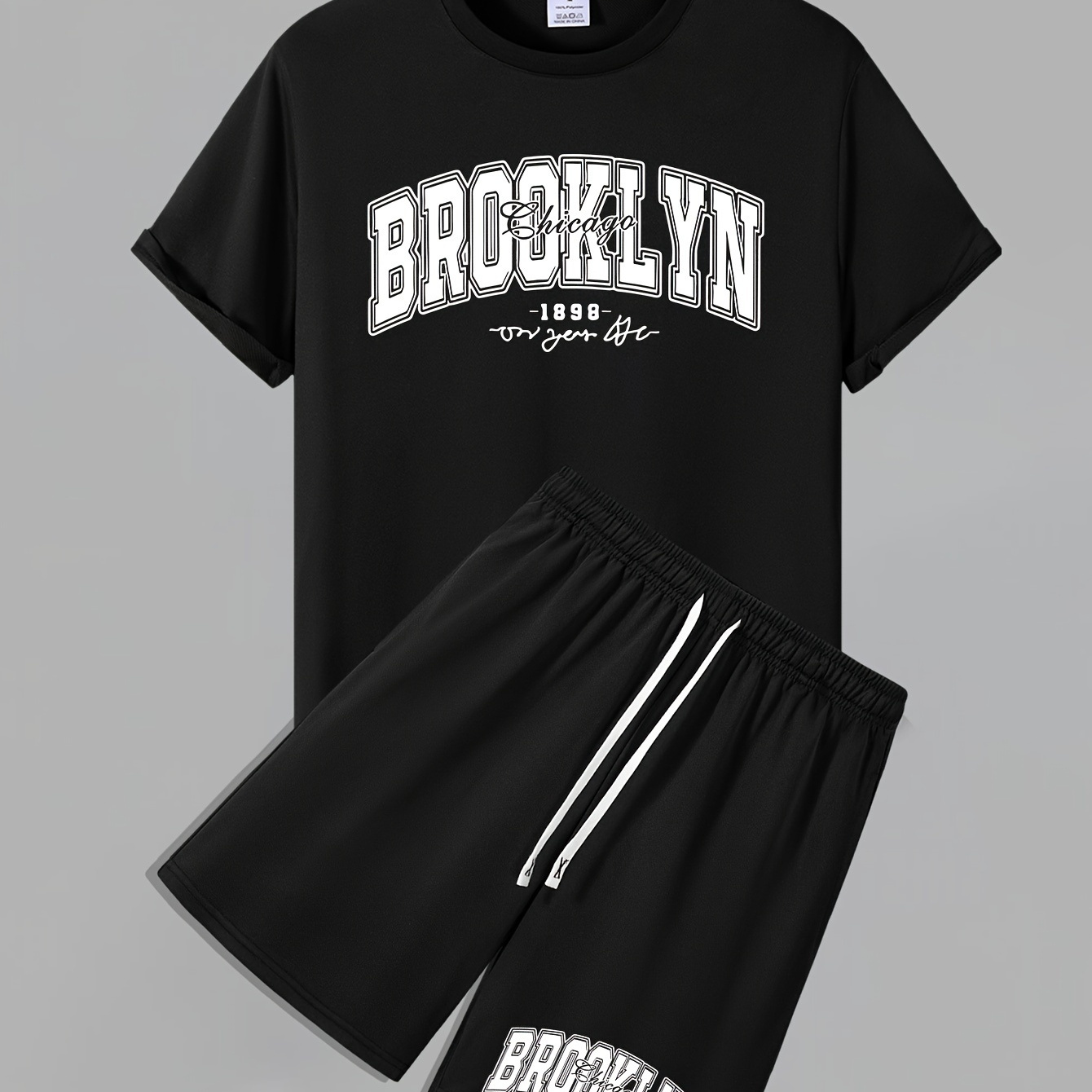 

Brooklyn Print Men's Short Sleeve T-shirt & Drawstring Shorts 2pcs Casual Sports Regular Tee Top Pants Suit Outfits For Spring Summer, As Gifts