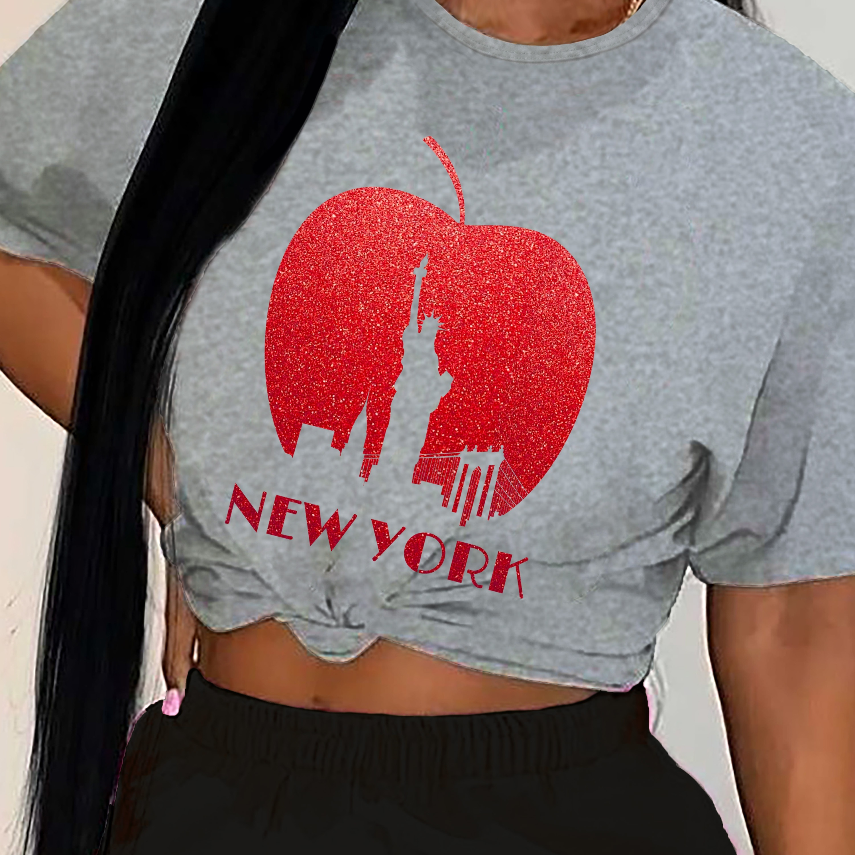 

New York Print T-shirt, Casual Crew Neck Short Sleeve Top For Spring & Summer, Women's Clothing