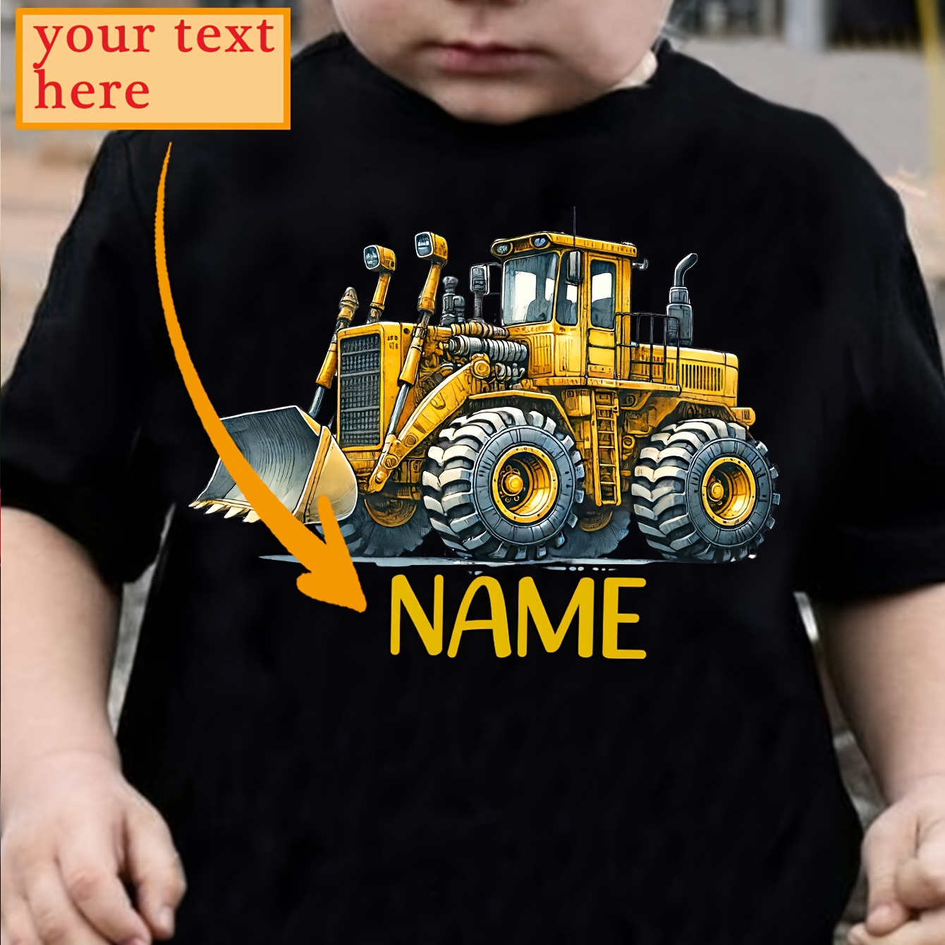 

Chicfull Customizable Boys' T-shirt, Dztx3024 Excavator Print, Personalized Name, Casual Crew Neck, Polyester 100%, Stretch, Regular Fit, Alphabet Pattern, Spring/summer Top For Children