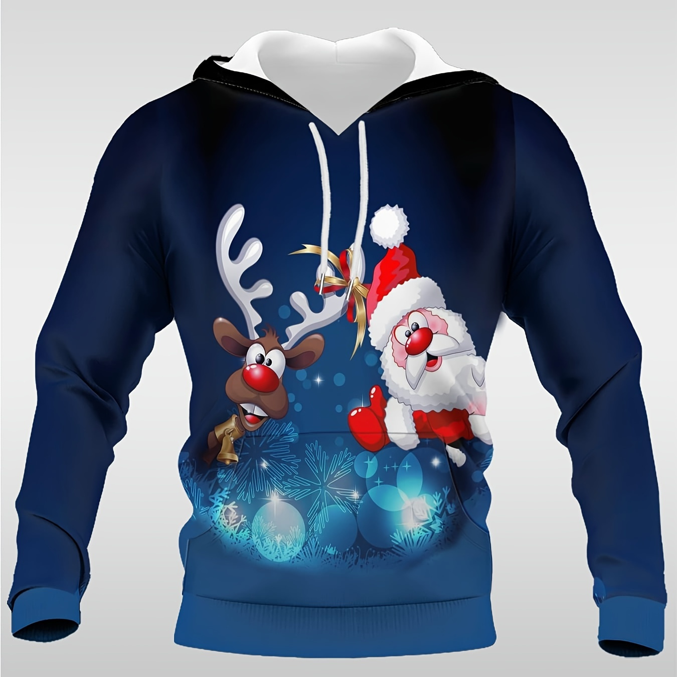 

Men's Santa Claus And Deer Hoodie With Kangaroo Pocket, Casual Long Sleeve Hooded Sweatshirt For Outdoor