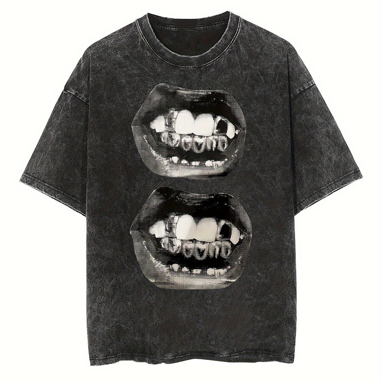 

Men's Retro Washed Lip Single-sided Printed T-shirt