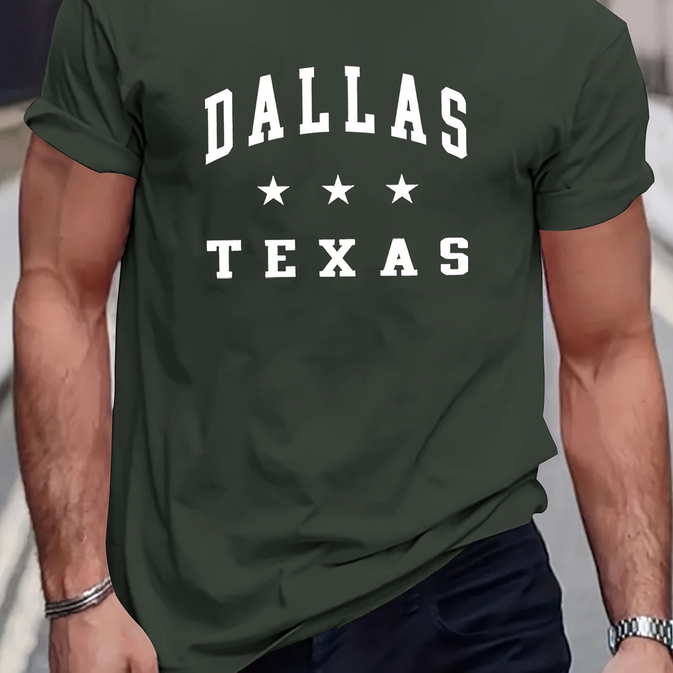 

Flag Of Dallas Texas Print Men's Fashion Comfy Breathable T-shirt, New Casual Round Neck Short Sleeve Tee For Spring Summer Men's Clothing