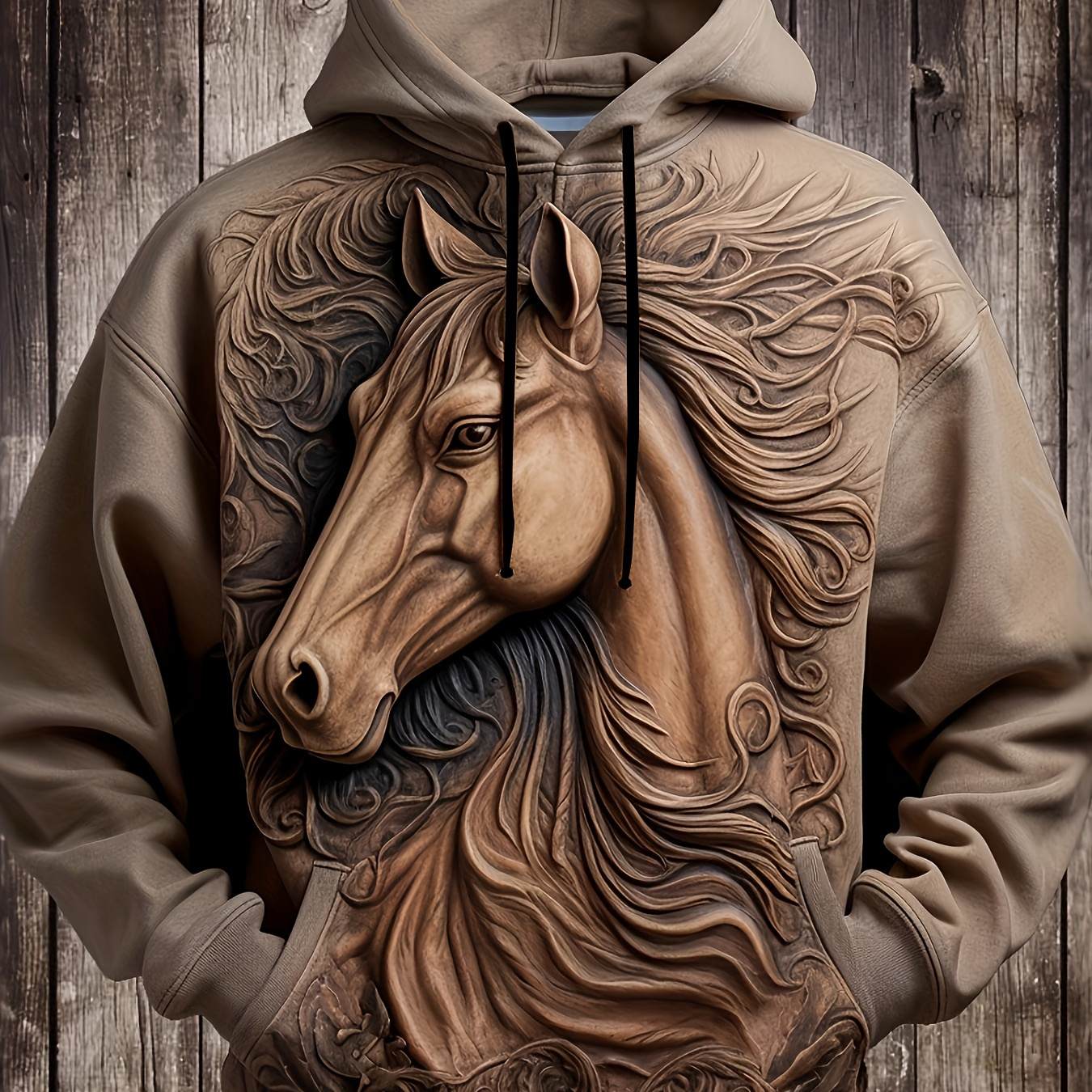 

New - Trendy Autumn And Winter Casual Fashion Pullover Men's Hooded Sweatshirt, European And American 3d Horse Head Hoodie For Men, Plus Size