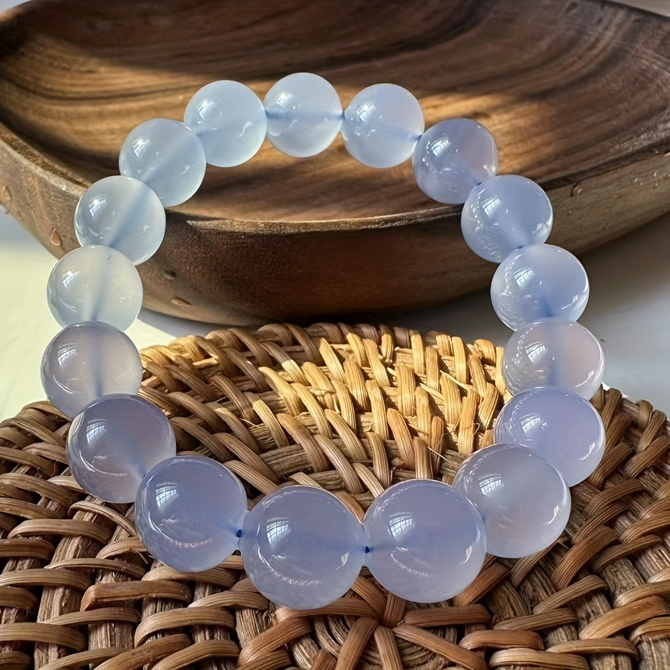 

1pc, Blue Chalcedony Bracelet - Natural Stone Jewelry For Men And Women, Fashionable Accessory For Couples, Perfect Gift For Birthdays And Parties