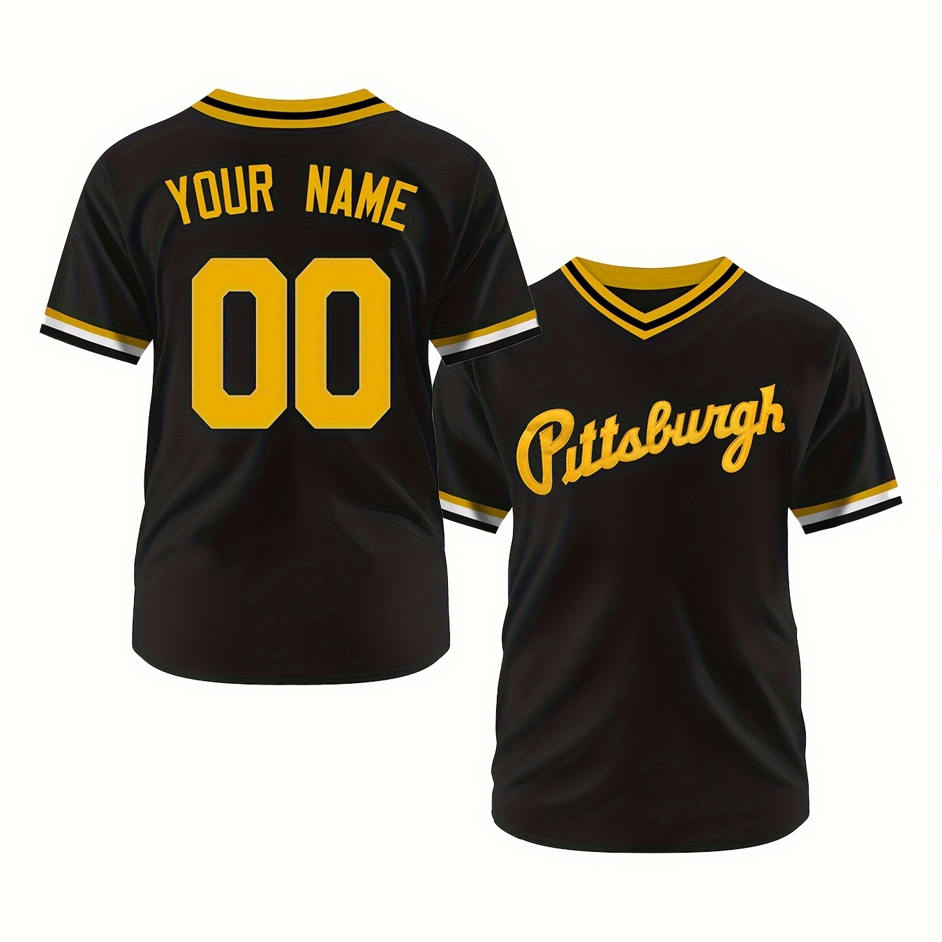 

Customized Name And Number Design, Men's Pittsburgh Embroidery Design Short Sleeve Loose Breathable V-neck Pullover Baseball Jersey, Sports Shirt For Team Training