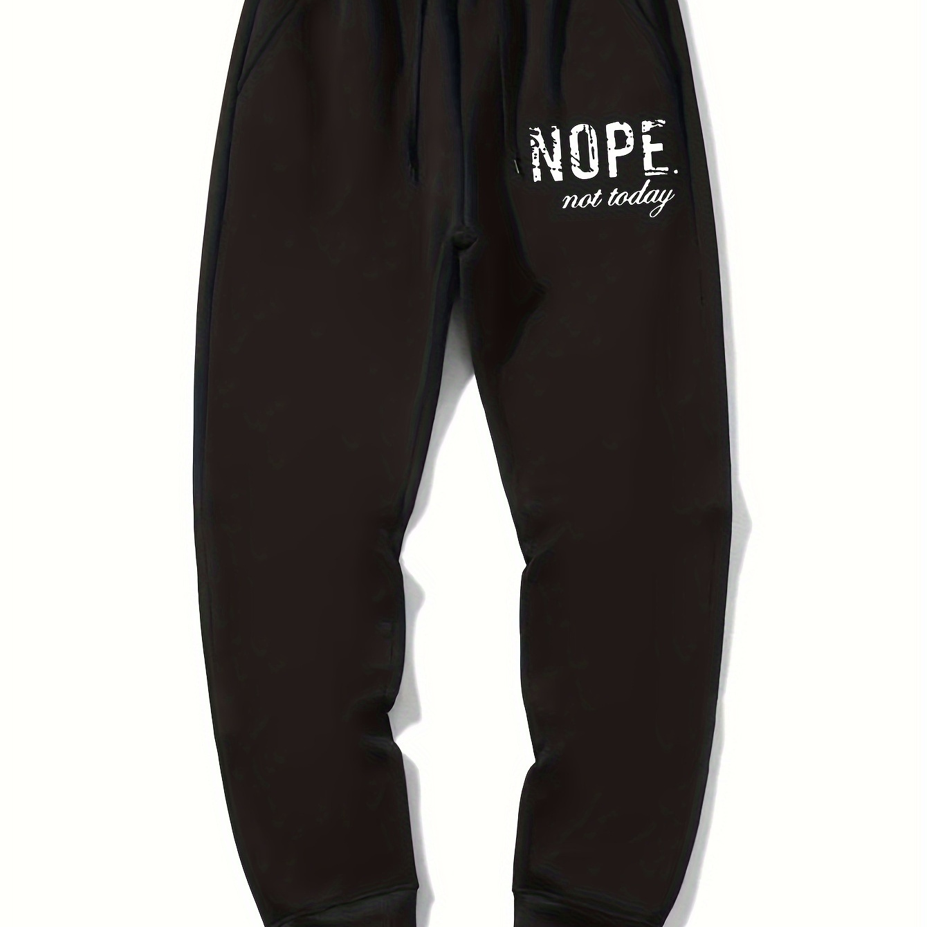 

nope Not Today" Print Warm Fleece Joggers, Men's Casual Stretch Waist Drawstring Sports Pants Sweatpants