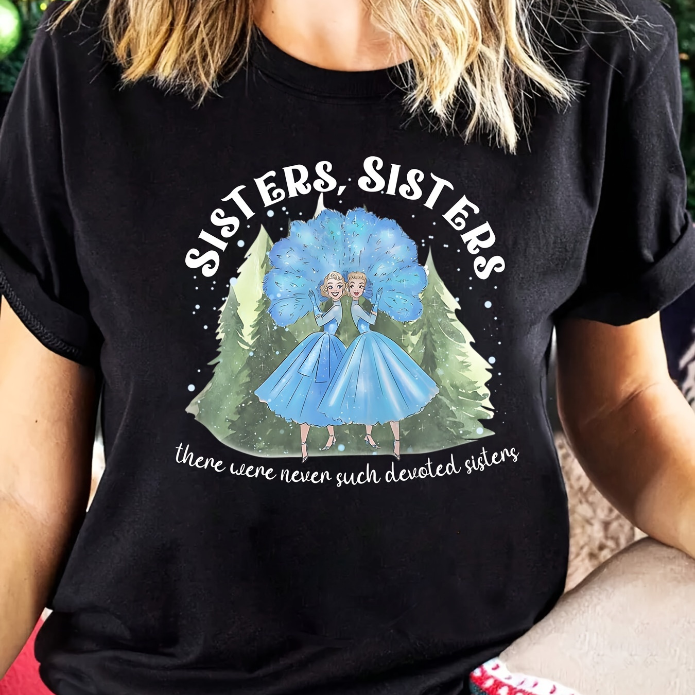 

Sisters Neck T-shirt, Casual Short Sleeve Top For , Women's Clothing