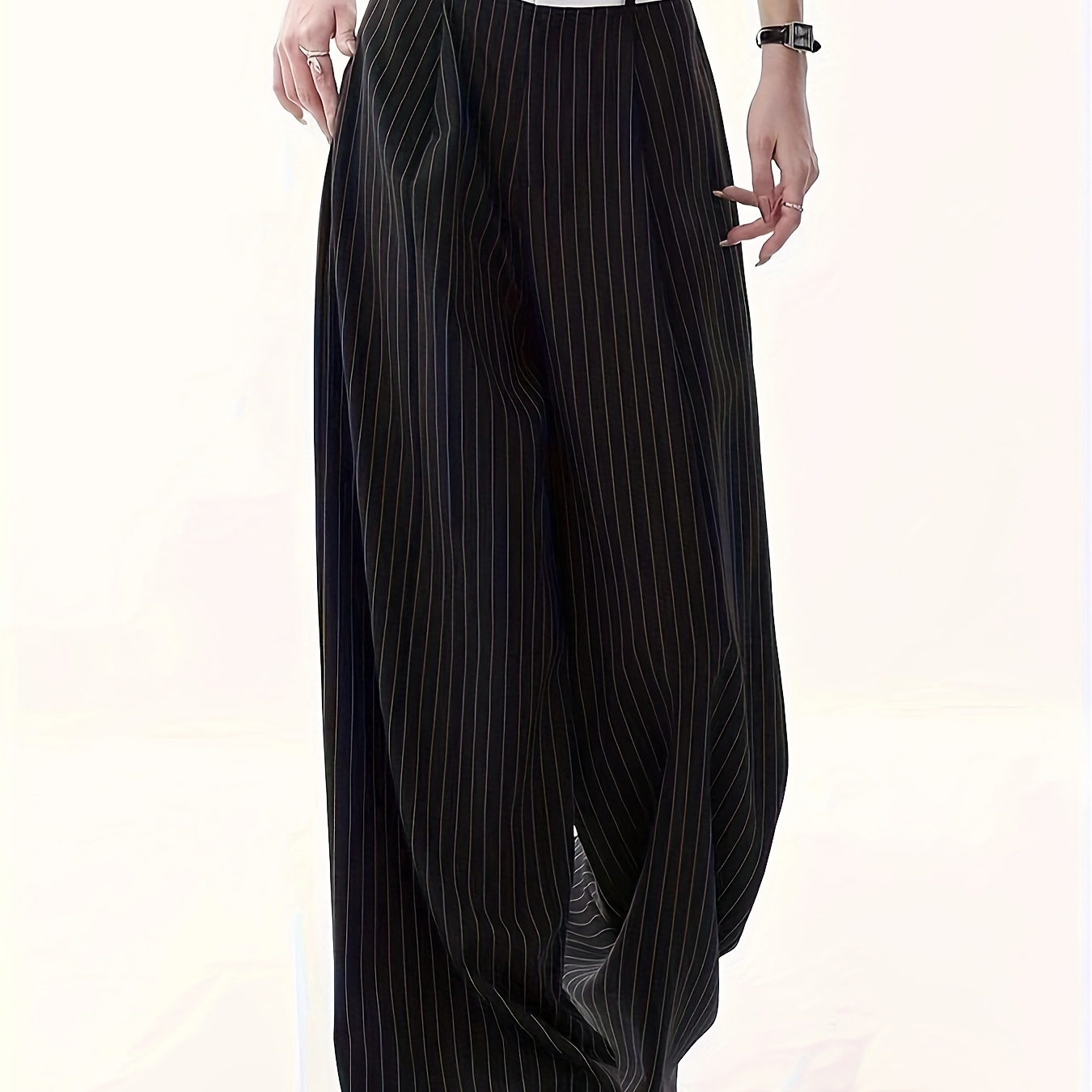 

Striped Wide Leg Pants, Casual & Versatile Low Waist Pants For Spring & Summer, Women's Clothing