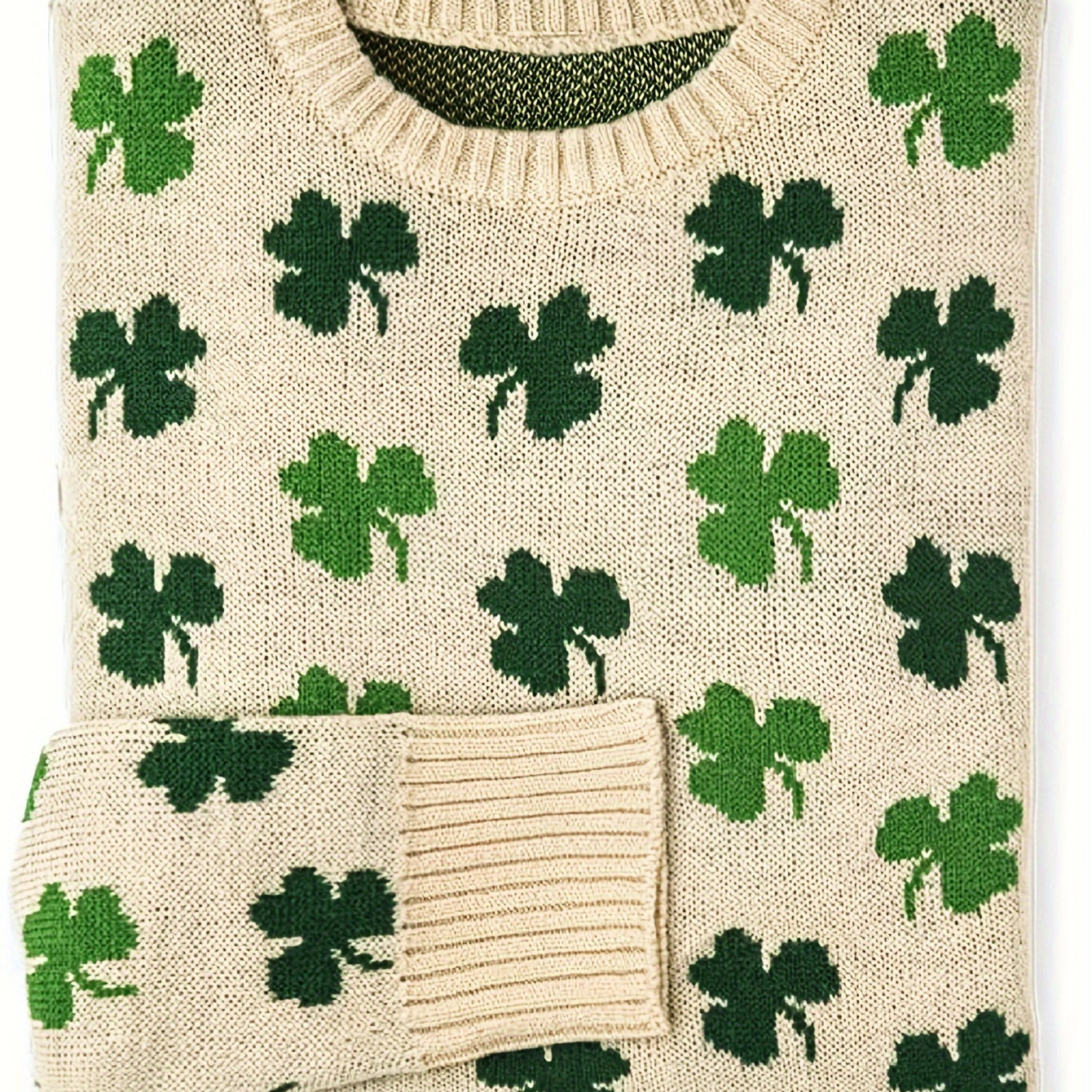 

St Patrick's Day Shamrock Pullover Sweater, Casual Long Sleeve Drop Shoulder Sweater, Women's Clothing
