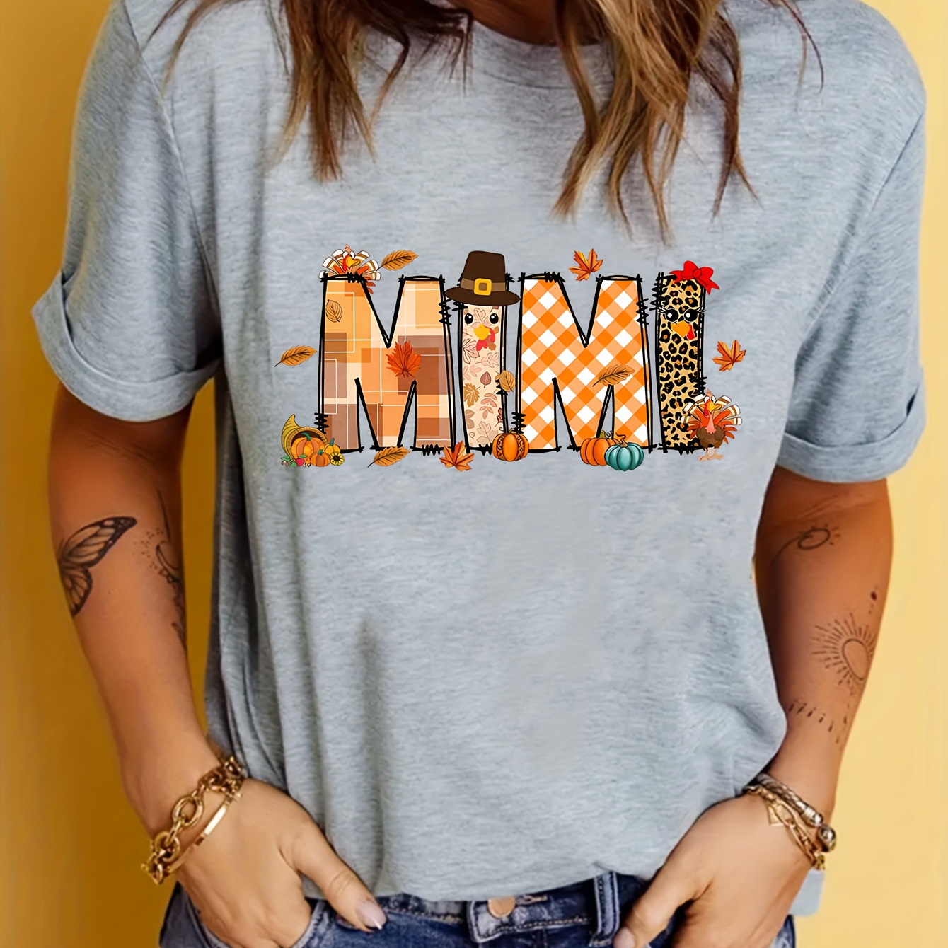 

Cartoon Mimi Letter Print T-shirt, Cute Long Sleeve Crew Neck Top For Spring & Fall, Women's Clothing