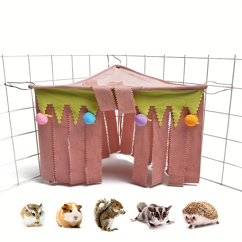 Cozy Removable Hamster Hideaway Hammock - Small Animal Fleece Forest Corner Cage Decoration