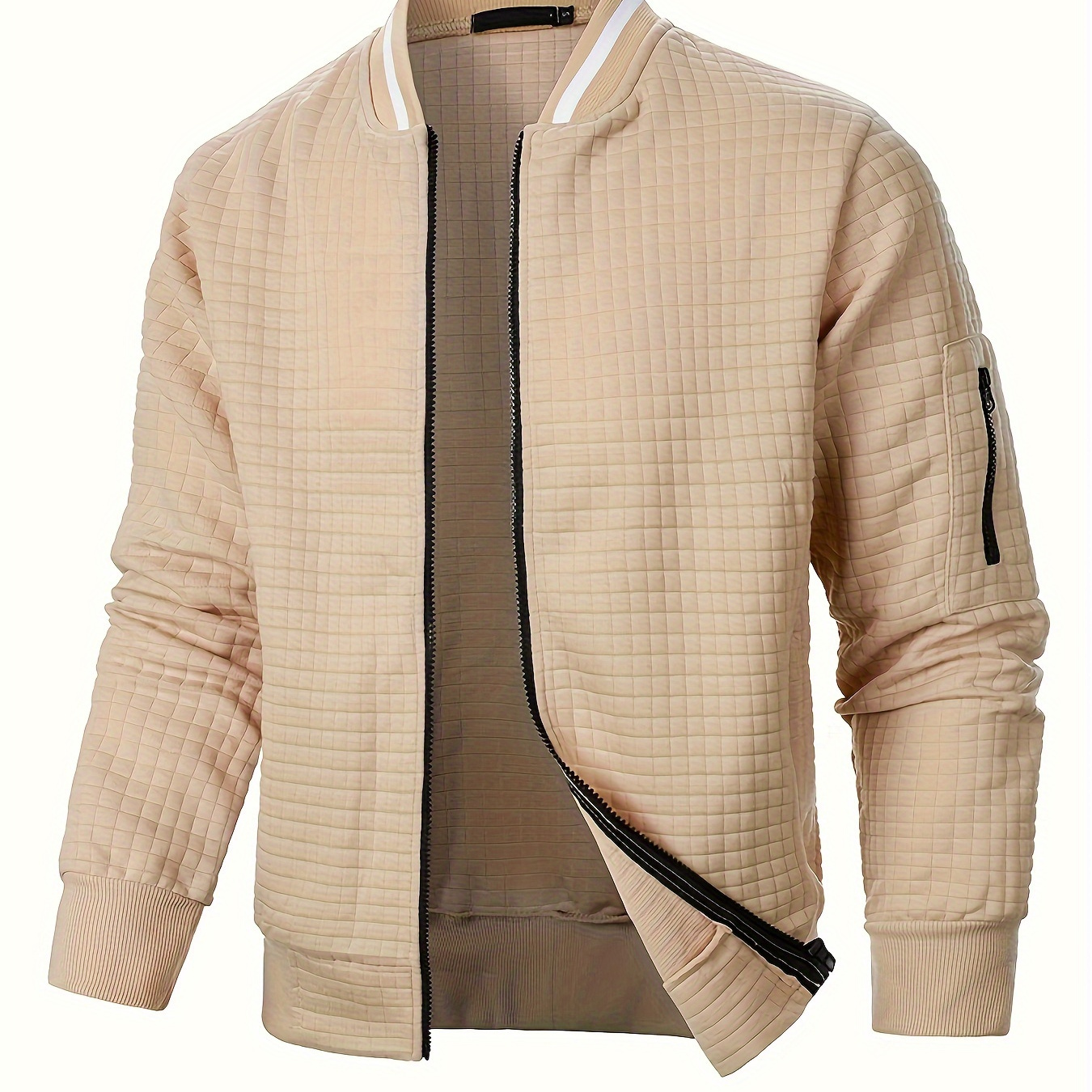 

Veste en tweed bomber décontractée pour homme - Sweatshirt à zip intégral avec col montant et manches longues en polyester 100% avec légère élasticité