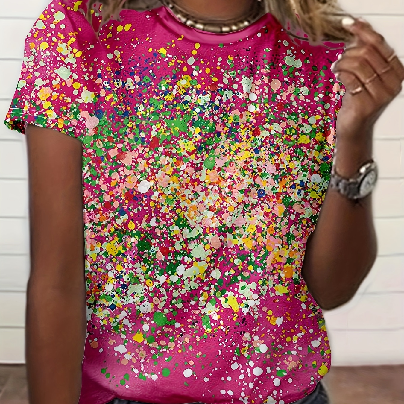 

Floral Print Crew Neck T-shirt, Vintage Short Sleeve T-shirt For Spring & Summer, Women's Clothing