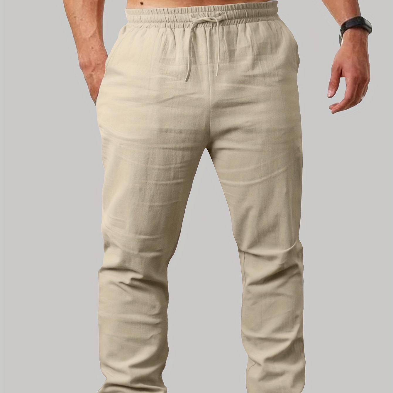 

Solid Slim Fit Pants For Men, Trendy Leisure Trousers For Daily Life