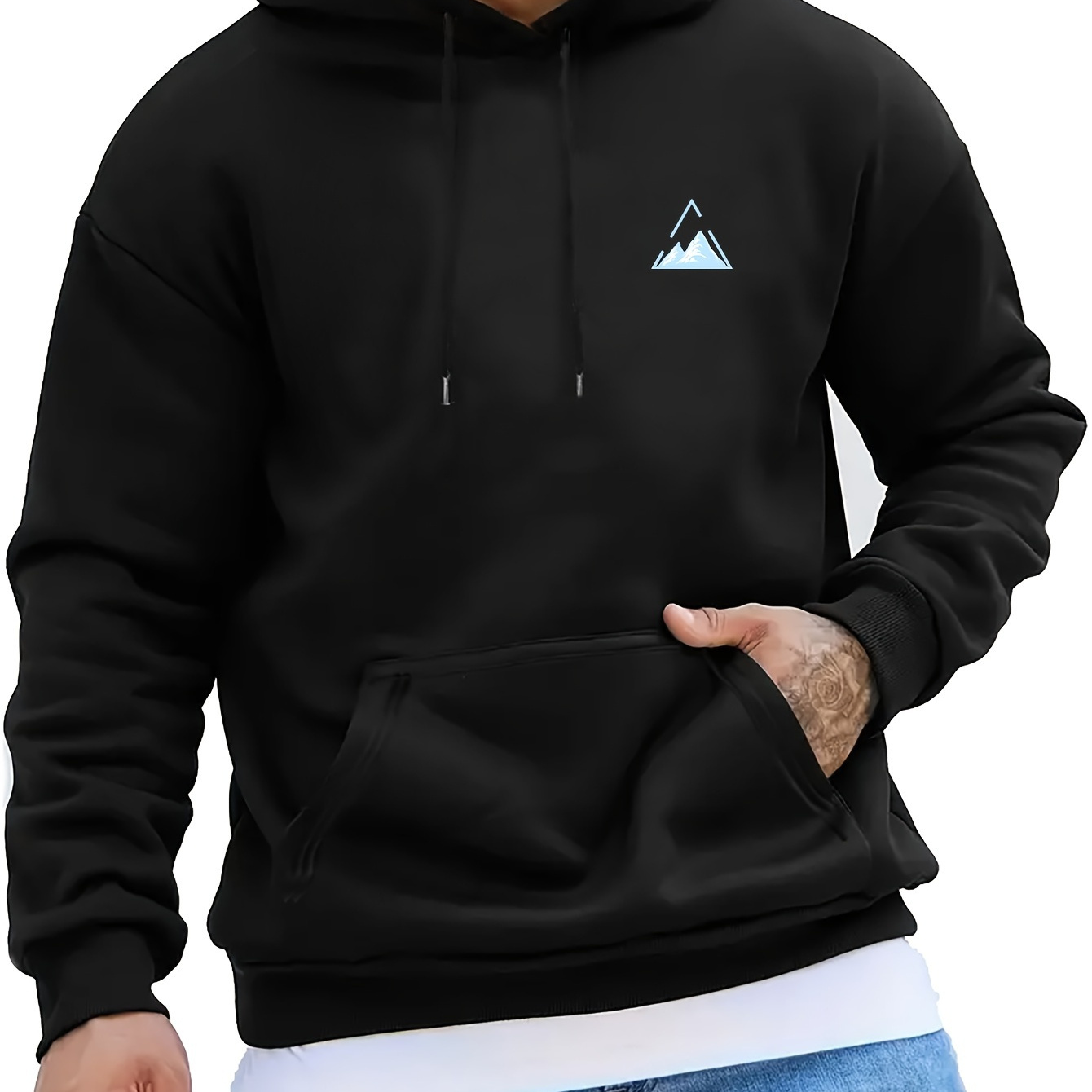 

Men's Casual Drawstring Hoodies With Kangaroo Pocket, Polyester With Elastane, Slight Stretch Knit Fabric, Long Sleeve, Regular Fit, Hooded Pullover With Hot Mountain Graphic, Comfort - Ideal Gift