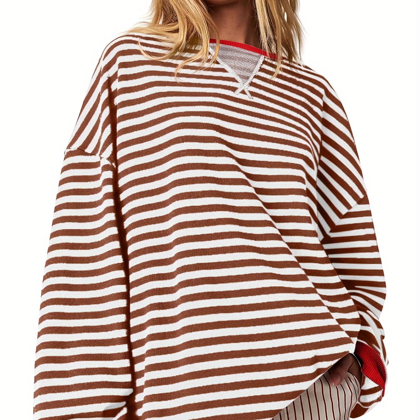 

Womens Striped Oversized Sweatshirt Color Block Crew Neck Long Sleeve Shirt Casual Loose Pullover Top Y2k Clothes