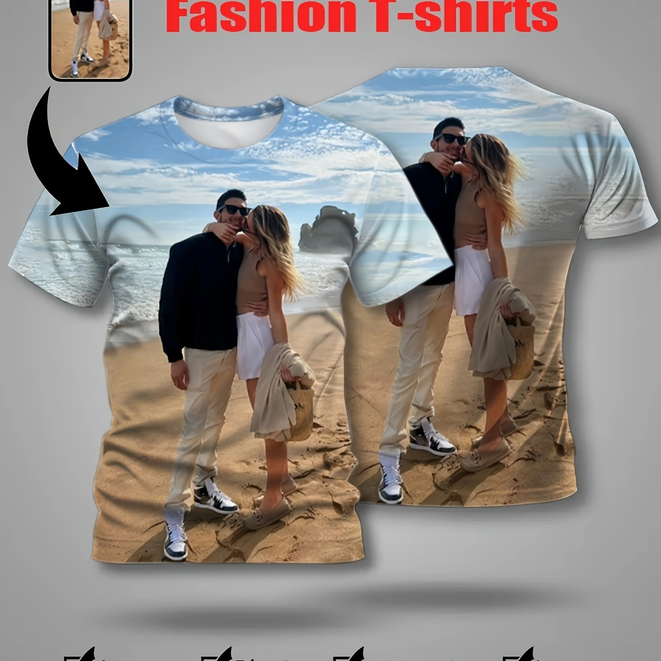 

Customizable 3d Printed T-shirts For Couples - Breathable Polyester, Casual Round Neck Short Sleeve Tops, Personalized Fashion Tees With Your Photo, Ideal For Summer, Custom T Shirt