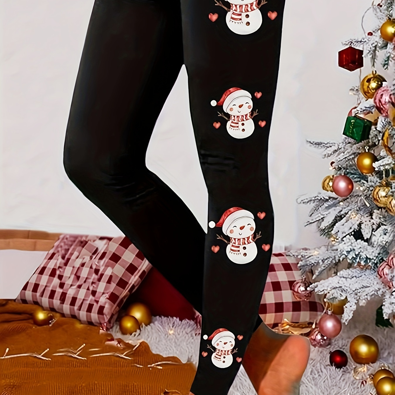 

Women's High-waist Christmas Print Leggings - Stretchy & Comfortable Casual Skinny Pants, Machine Washable, Best For Christmas