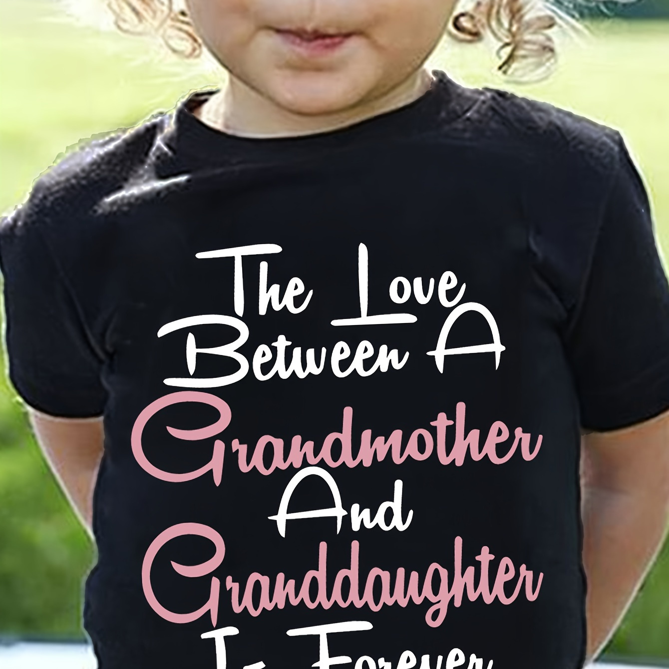 

The Love Between Grandmother And Granddaughter Print, Girls' Stylish & Comfy Crew Neck Short Sleeve T-shirt For Spring & Summer, Girls' Clothes For Everyday Life