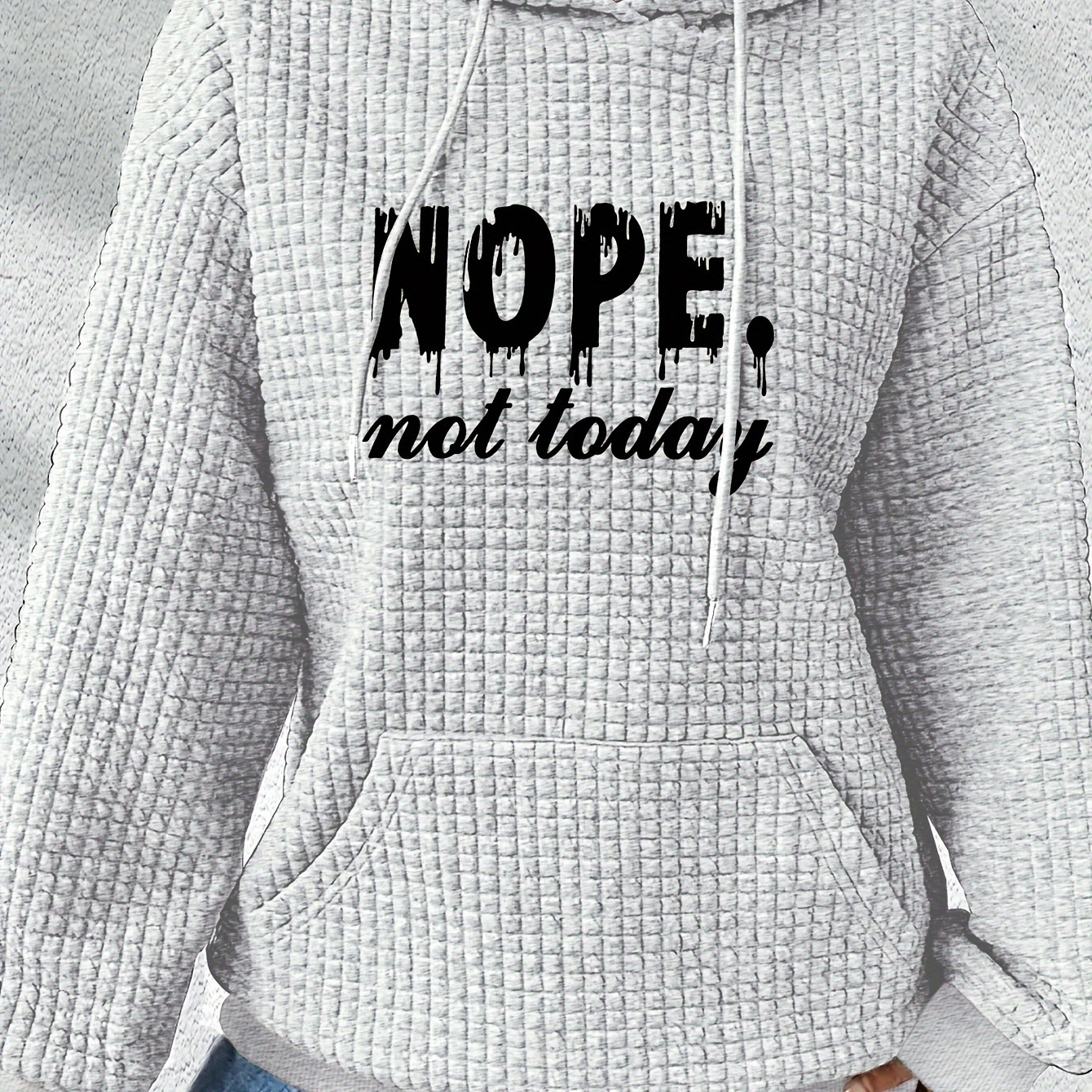 

Women's Casual Waffle-knit Hoodie With Drawstring - Cozy Polyester, Letter Print Design For Fall/winter