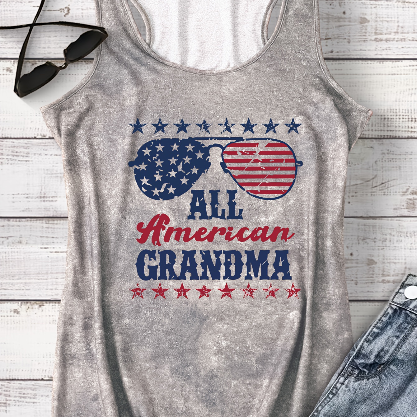 

Grandma Print Tank Top, Sleeveless Casual Top For Summer & Spring, Women's Clothing