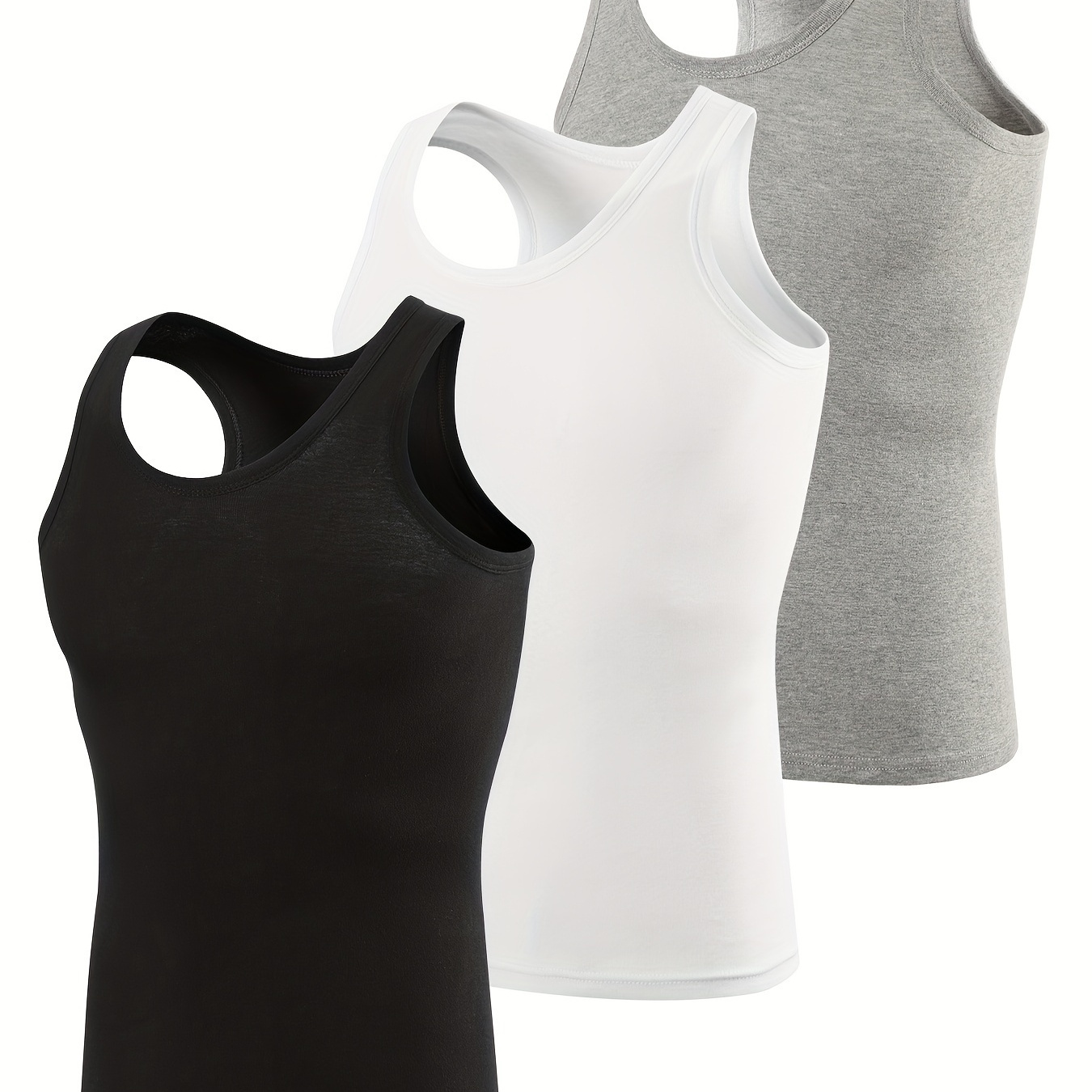 

3pcs Men's Cotton Vests, Sports Tank Tops, Sleeveless Slim Fit Fitness Tops